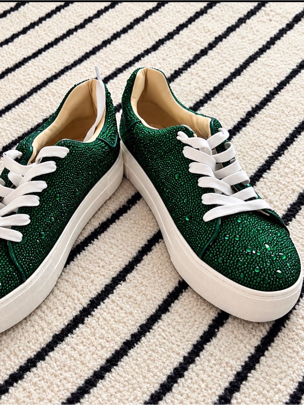 Betsey Johnson Emerald Green Crystal Platform Sneakers with White Soles